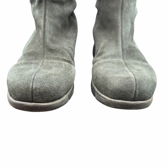 La Canadienne Black Suede Slouch Knee High Boots 6.5W Faux Fur Lined wide width - Picture 2 of 15